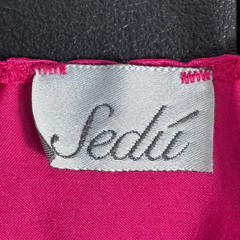 Sedu Vintage Hot Pink Satin Teddy Romper Scalloped Trim Snap Gusset USA Small - Picture 4 of 8